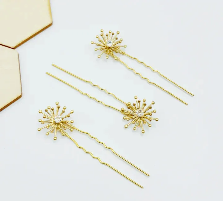 Sunburst Swarovski Hairpins - Set of Three