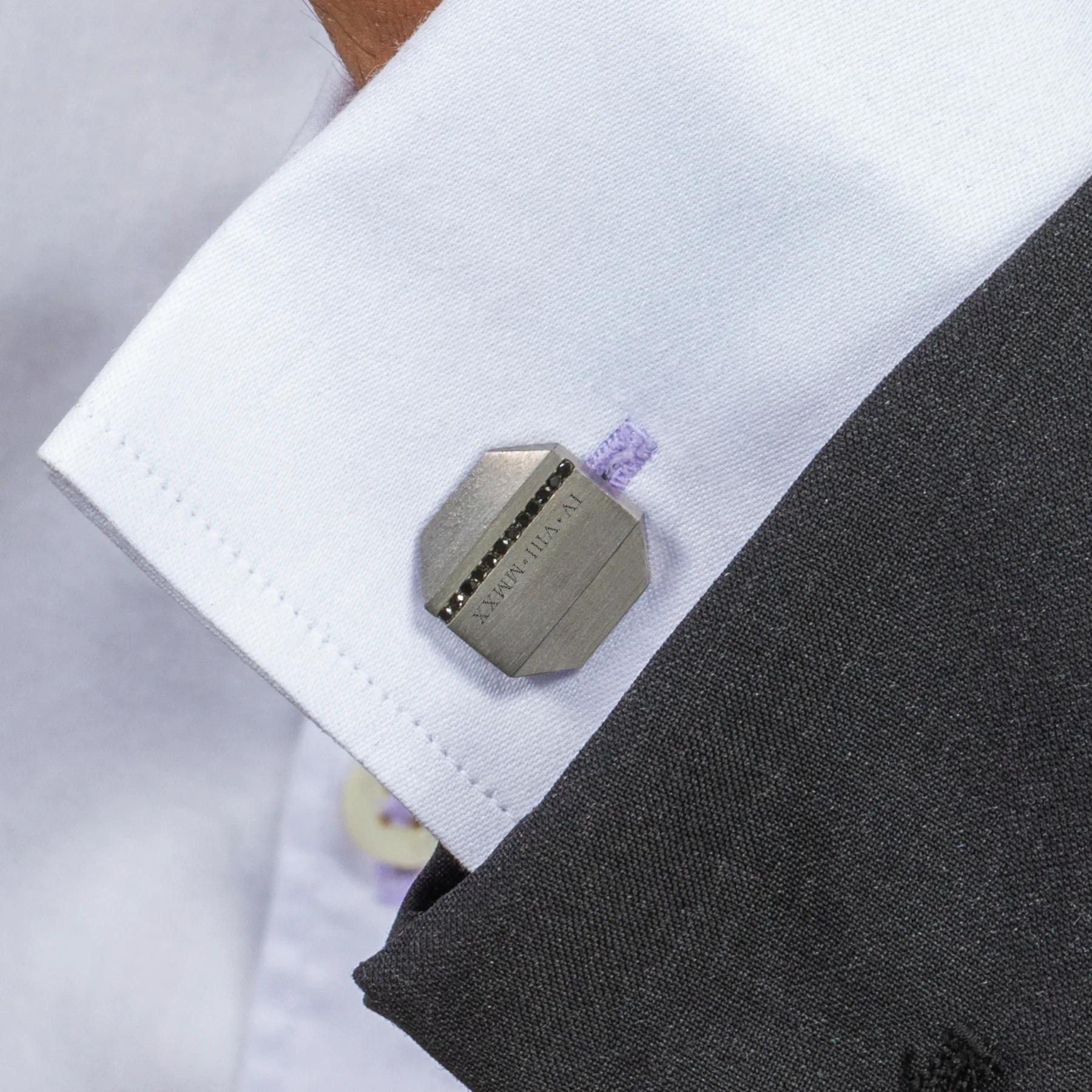 Titanium Octo Precious Cufflinks With Black Diamonds