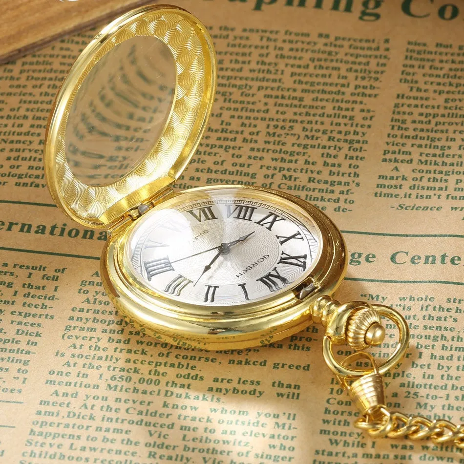 Unisex Acrylic Stainless Steel Roman Number Quartz Pocket Fob Watch