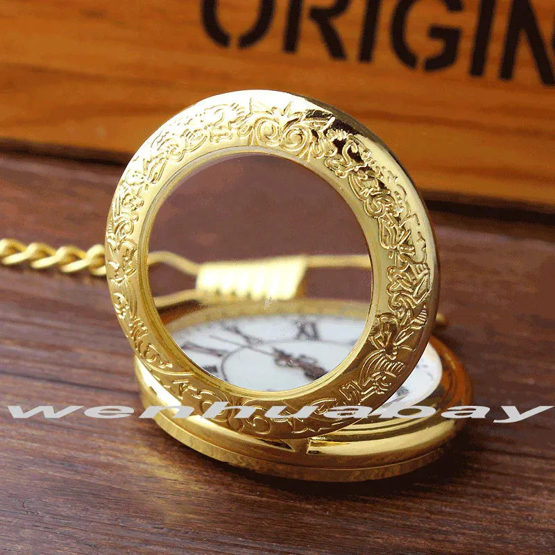 Unisex Acrylic Stainless Steel Roman Number Quartz Pocket Fob Watch