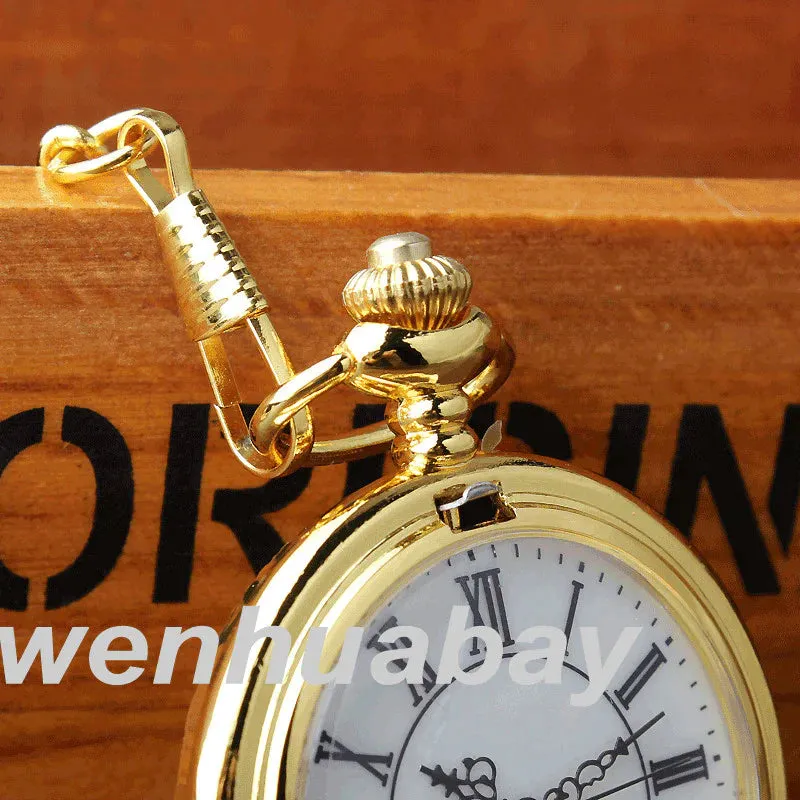 Unisex Acrylic Stainless Steel Roman Number Quartz Pocket Fob Watch