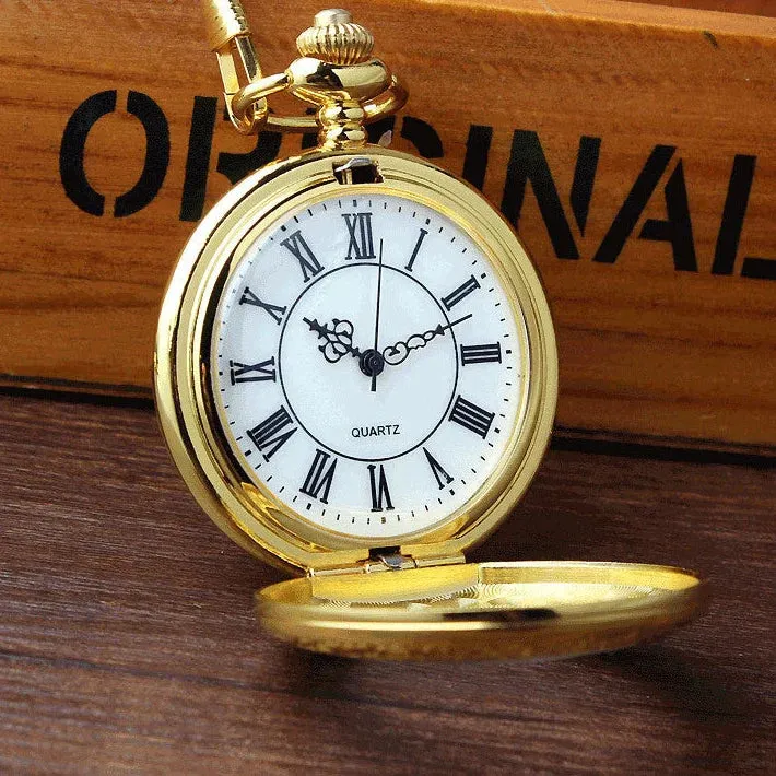 Unisex Acrylic Stainless Steel Roman Number Quartz Pocket Fob Watch