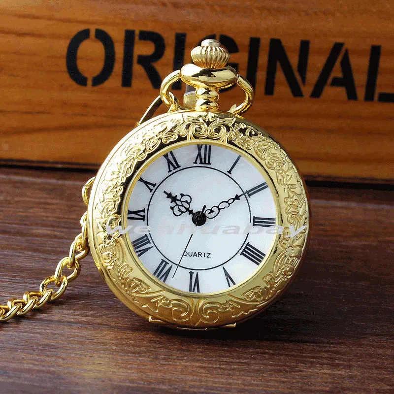 Unisex Acrylic Stainless Steel Roman Number Quartz Pocket Fob Watch