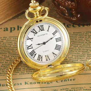 Unisex Acrylic Stainless Steel Roman Number Quartz Pocket Fob Watch