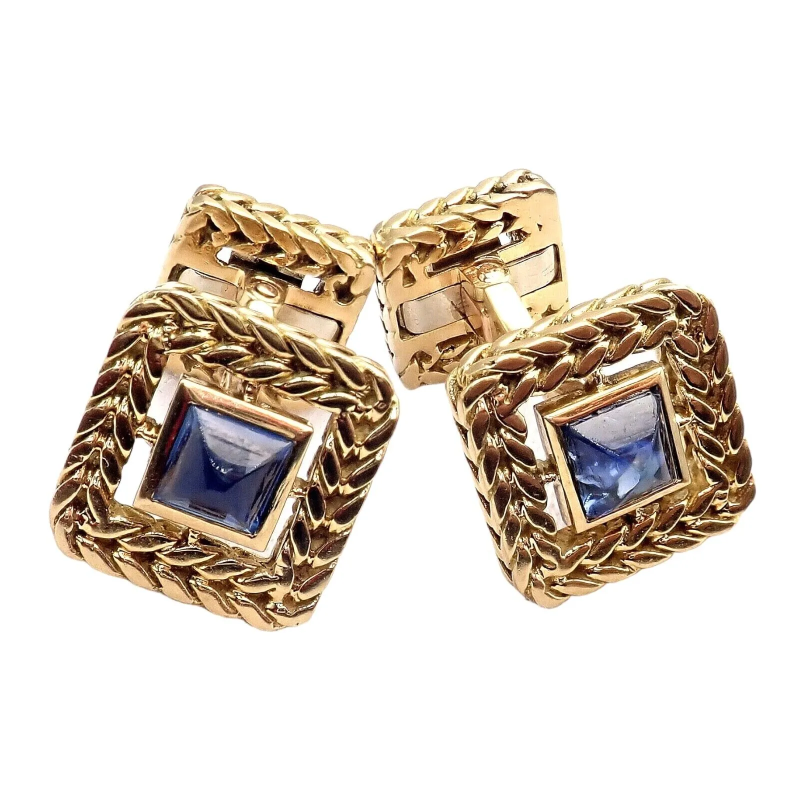Van Cleef & Arpels 18k Yellow Gold Vintage George L'Enfant Sapphire Cufflinks
