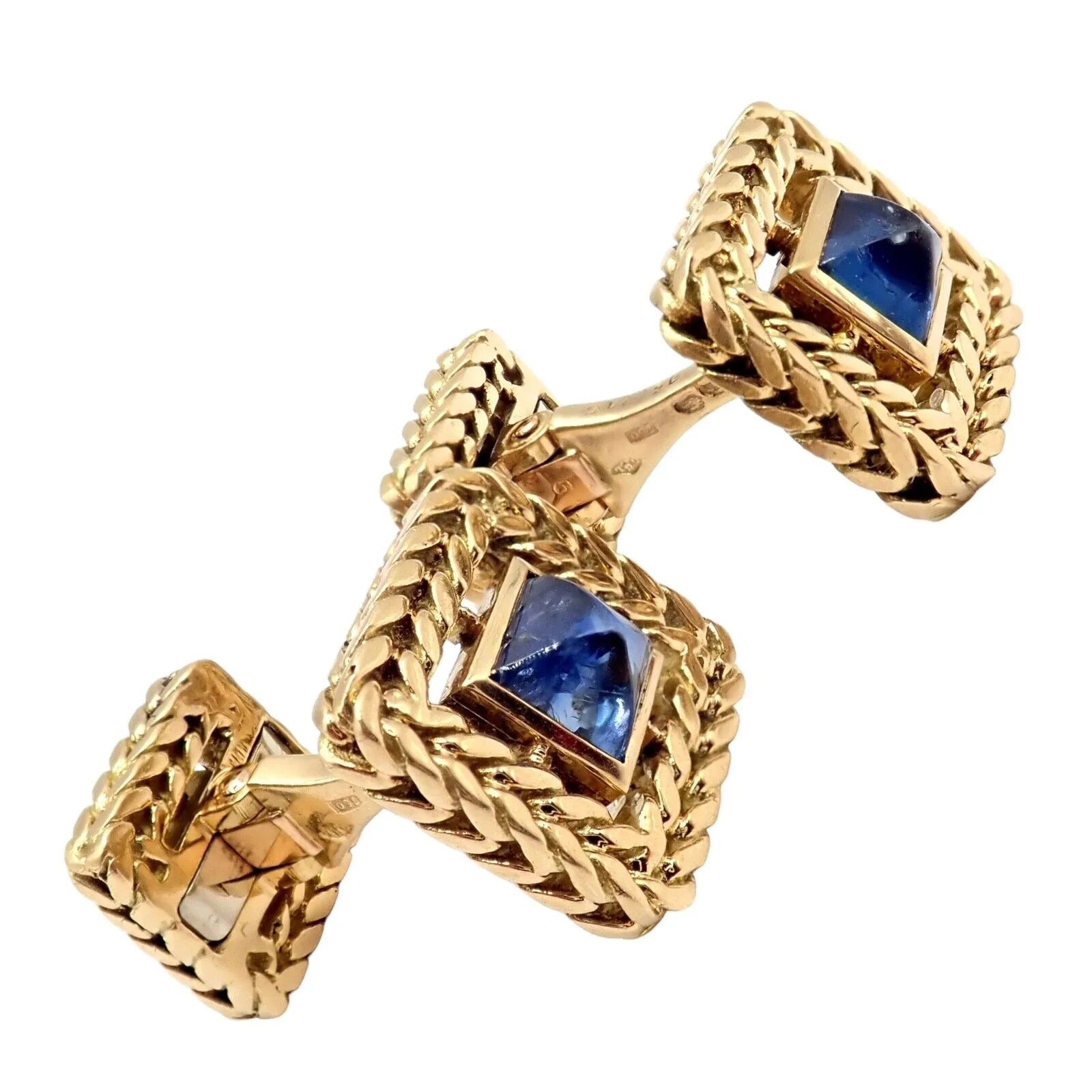 Van Cleef & Arpels 18k Yellow Gold Vintage George L'Enfant Sapphire Cufflinks