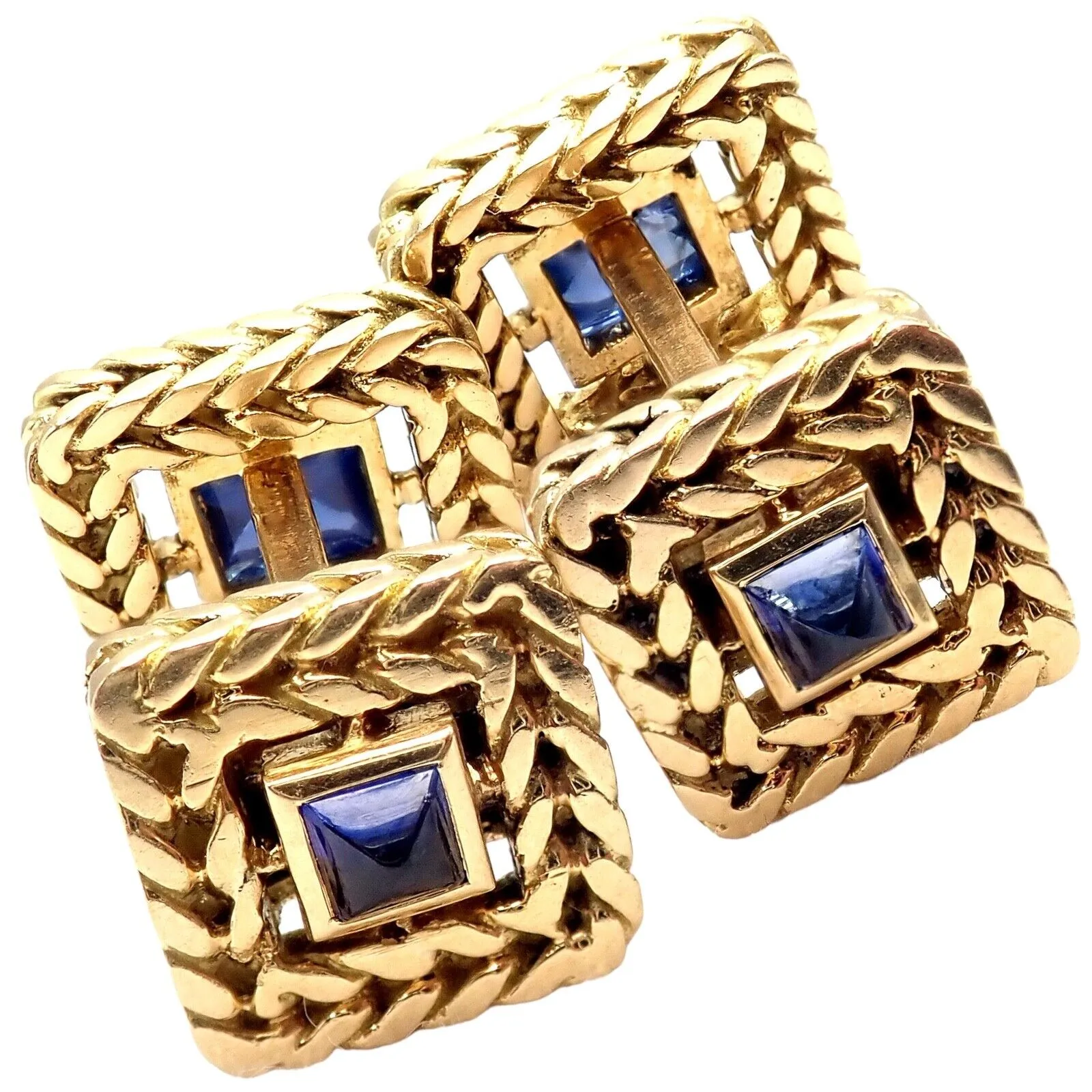 Van Cleef & Arpels 18k Yellow Gold Vintage George L'Enfant Sapphire Cufflinks