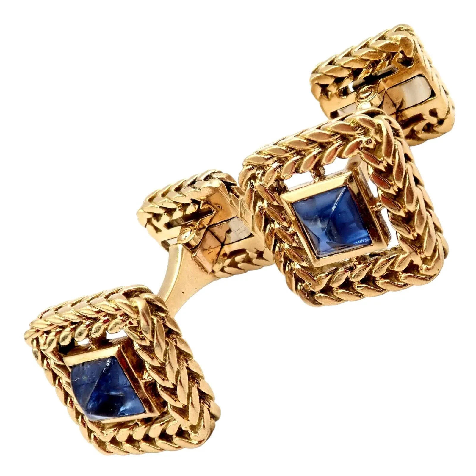 Van Cleef & Arpels 18k Yellow Gold Vintage George L'Enfant Sapphire Cufflinks