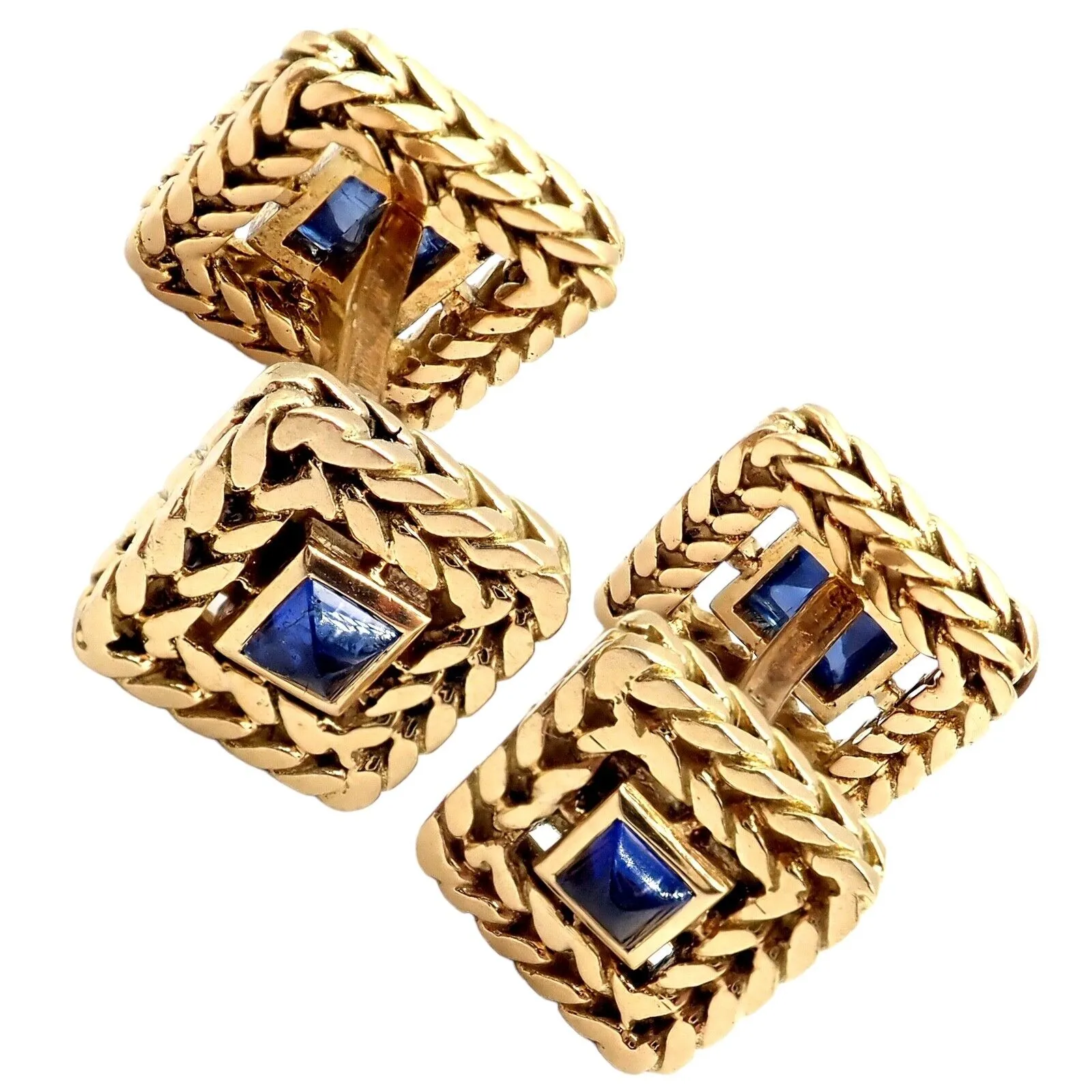 Van Cleef & Arpels 18k Yellow Gold Vintage George L'Enfant Sapphire Cufflinks