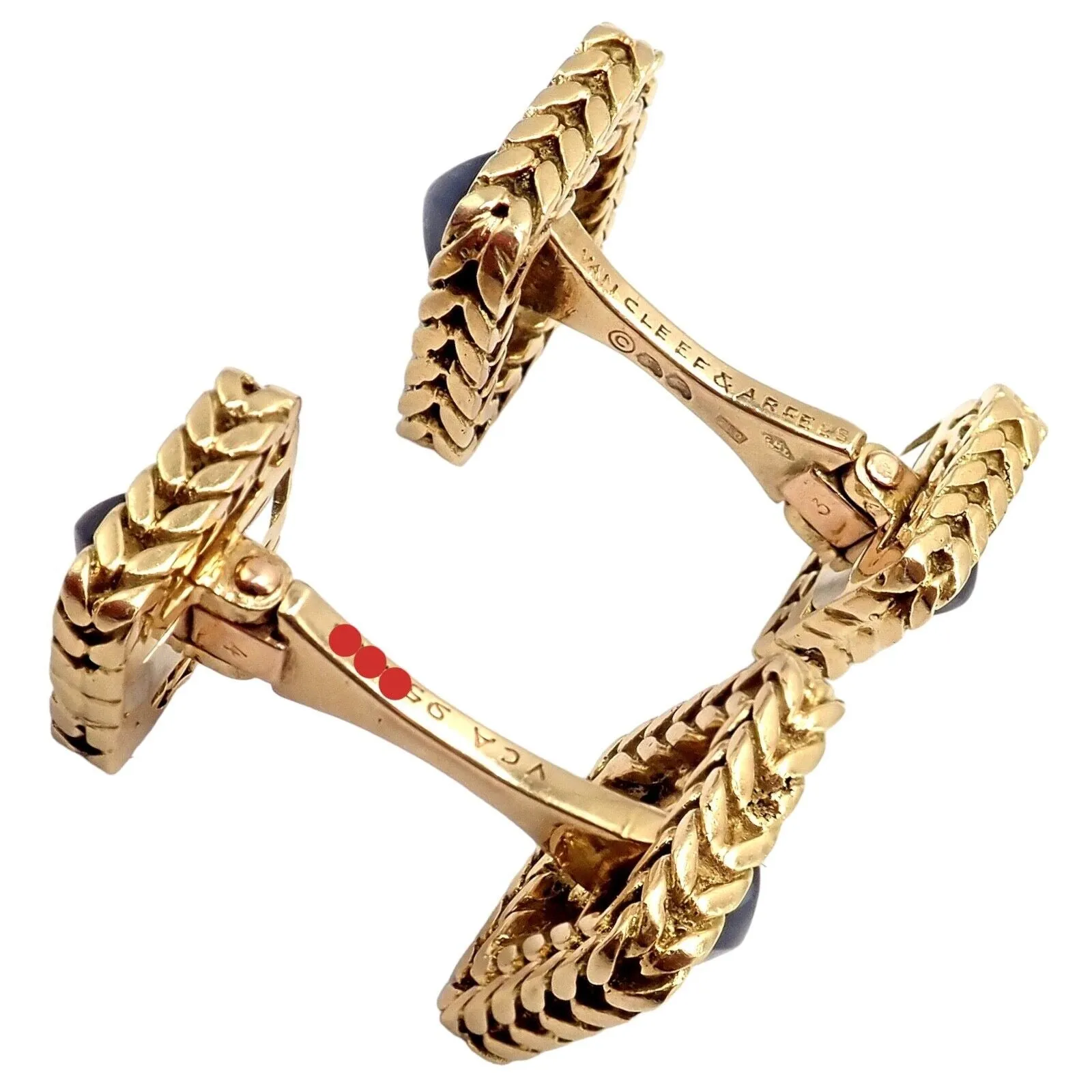 Van Cleef & Arpels 18k Yellow Gold Vintage George L'Enfant Sapphire Cufflinks