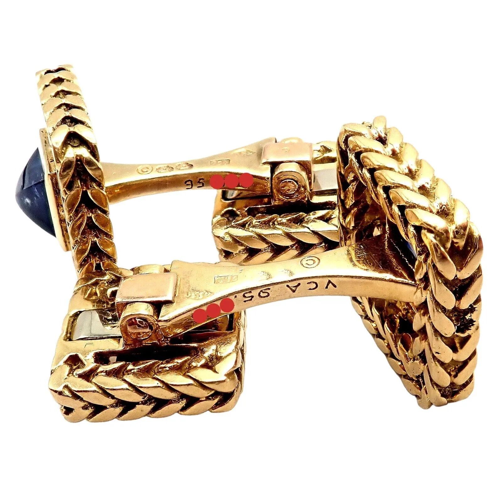 Van Cleef & Arpels 18k Yellow Gold Vintage George L'Enfant Sapphire Cufflinks
