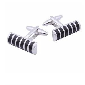 Vertically Dome Striped Agate &amp; Metal Cufflinks