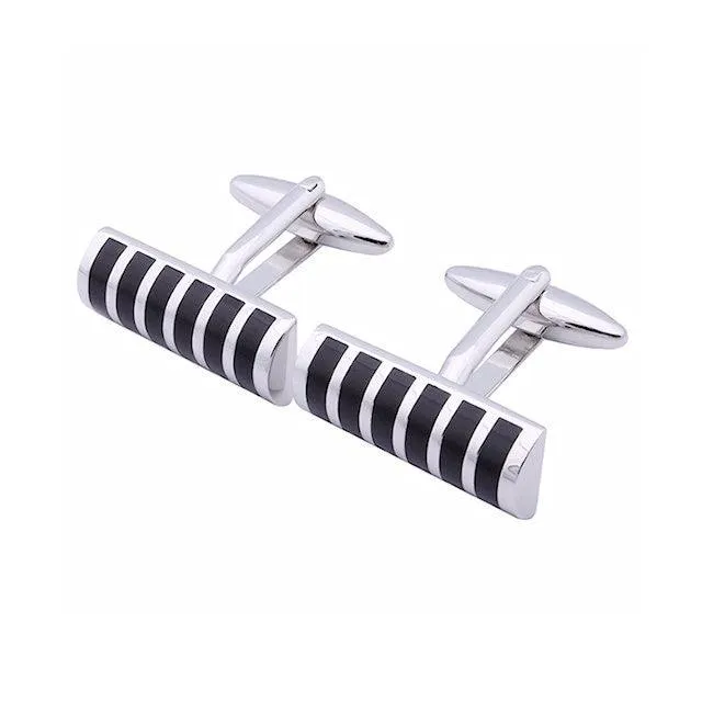 Vertically Dome Striped Agate &amp; Metal Cufflinks