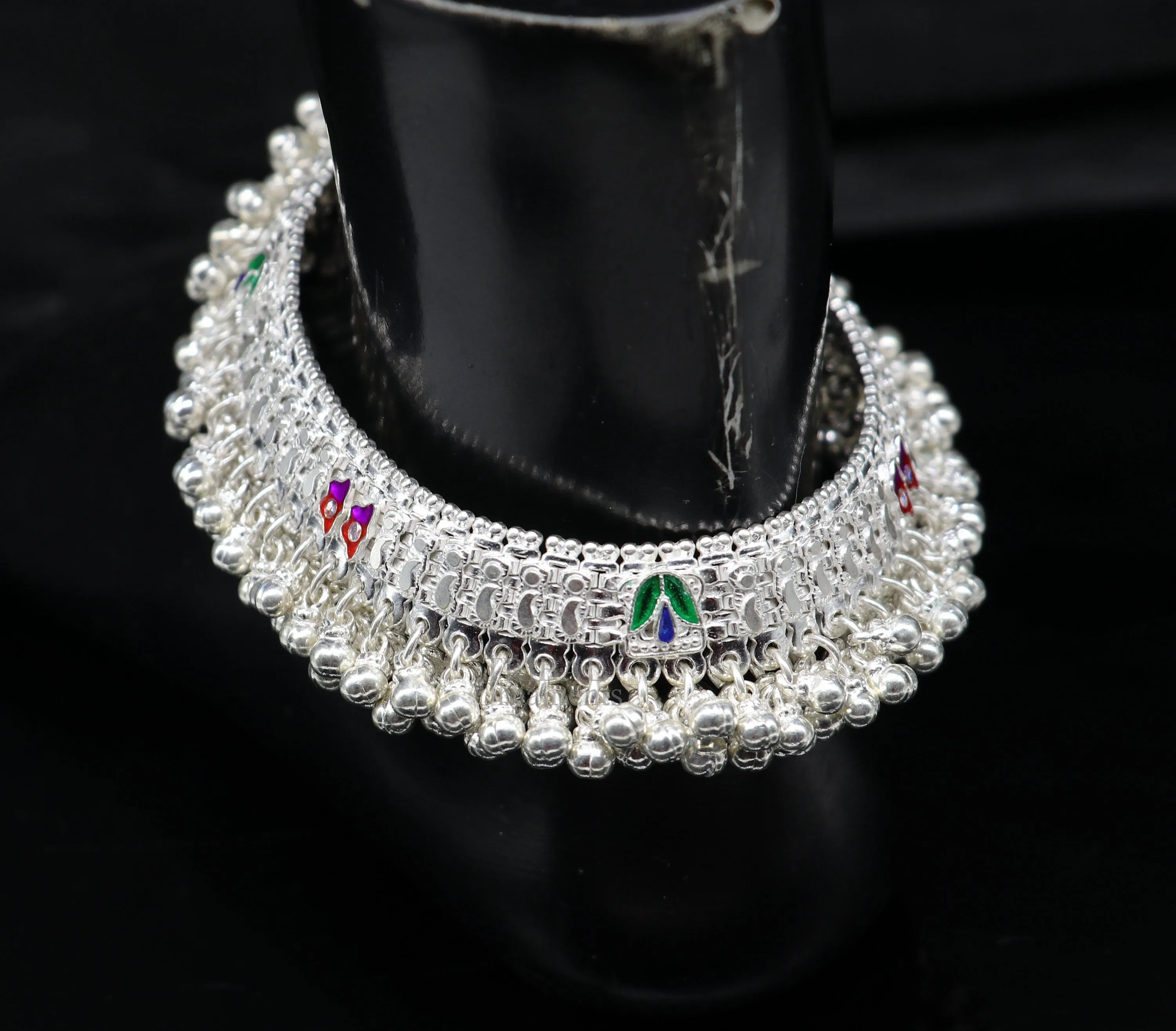 Vintage design handmade solid silver heavy anklet, excellent foot charm bracelet, amazing belly dance tribal jewelry from india ank460