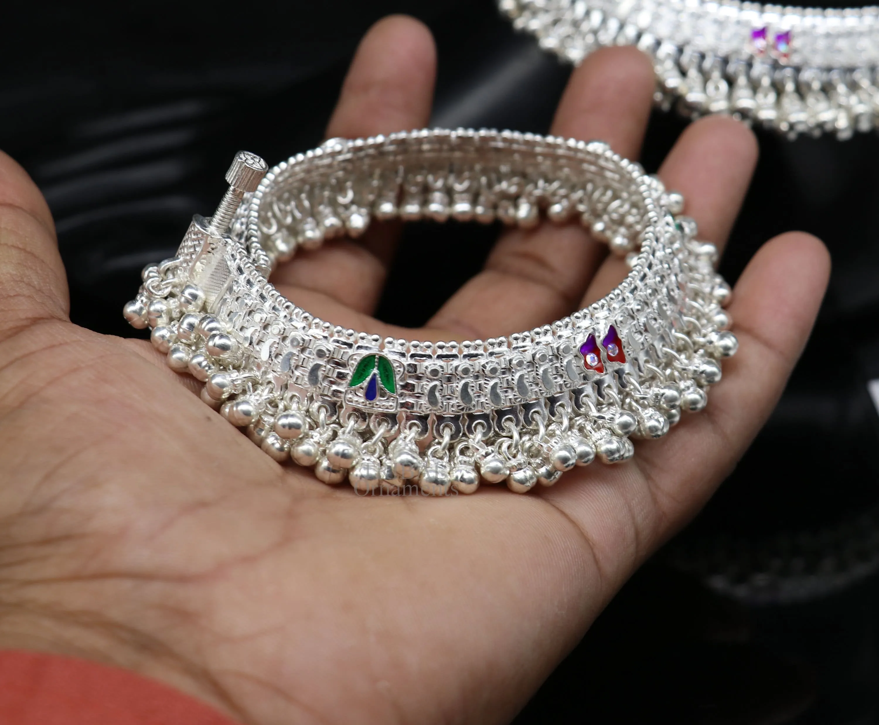 Vintage design handmade solid silver heavy anklet, excellent foot charm bracelet, amazing belly dance tribal jewelry from india ank460
