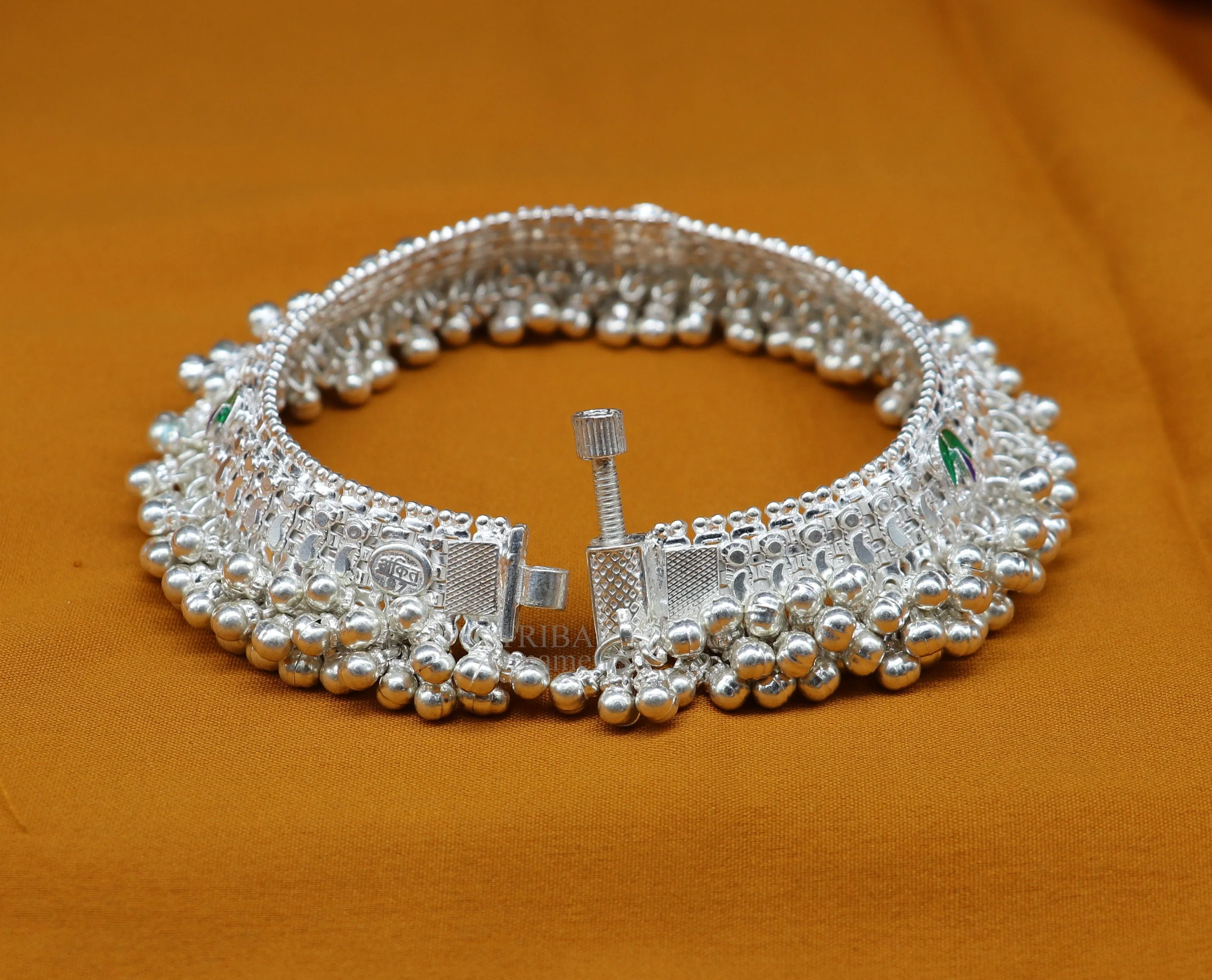 Vintage design handmade solid silver heavy anklet, excellent foot charm bracelet, amazing belly dance tribal jewelry from india ank460