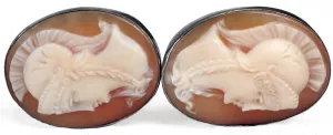 Vintage Silver & Carved Cameo Cufflinks with Amazon Centurion Design