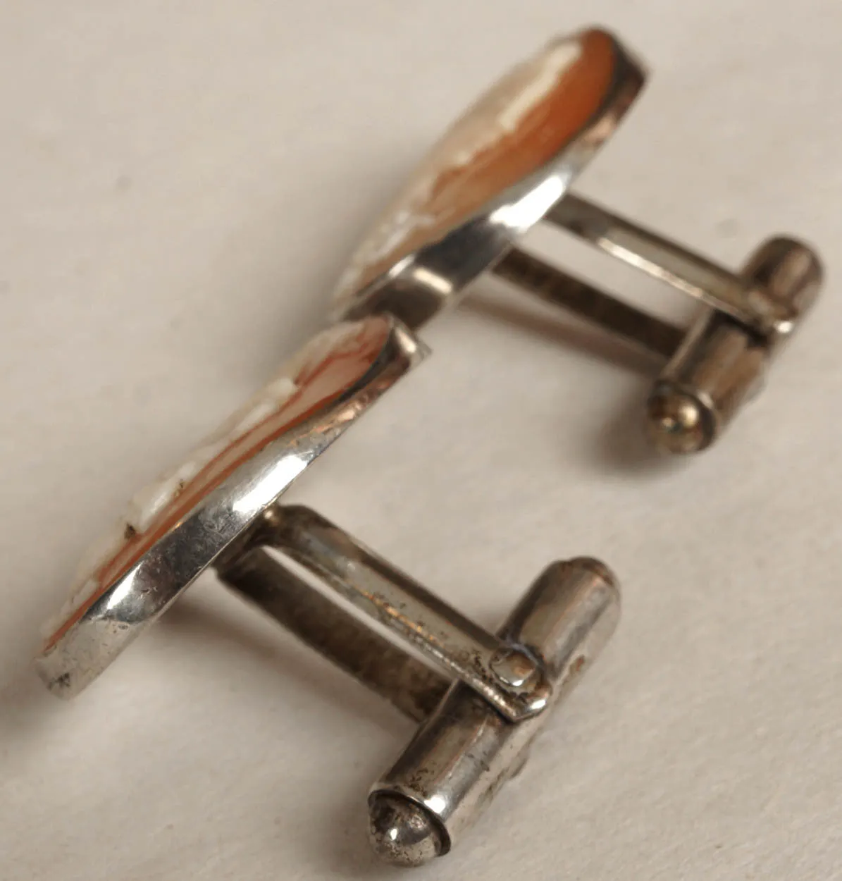 Vintage Silver & Carved Cameo Cufflinks with Amazon Centurion Design
