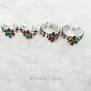 Vrindavan Flower - Silver Color With Multi Color Rhinestones - Armlets/Bangles - Set of 2
