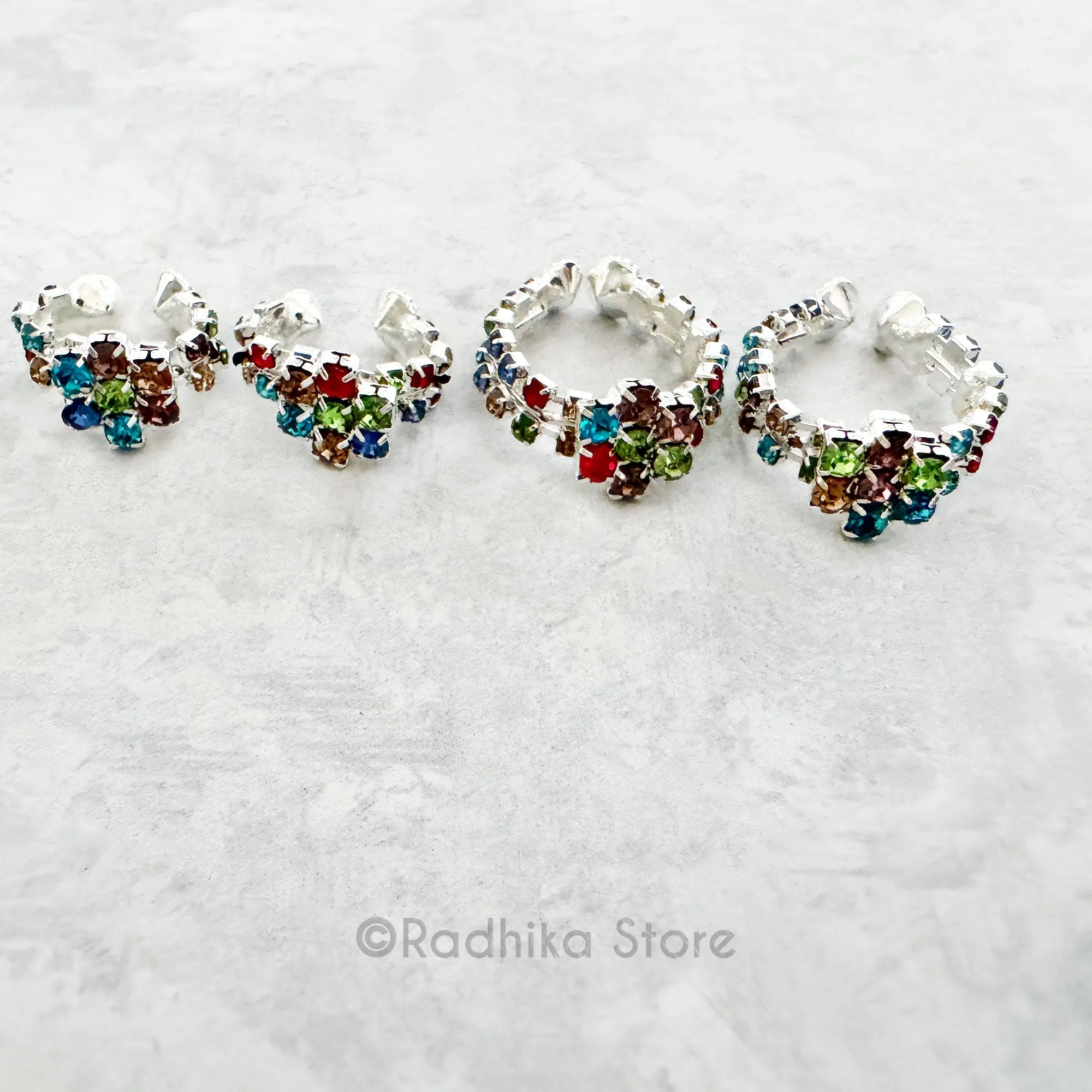 Vrindavan Flower - Silver Color With Multi Color Rhinestones - Armlets/Bangles - Set of 2
