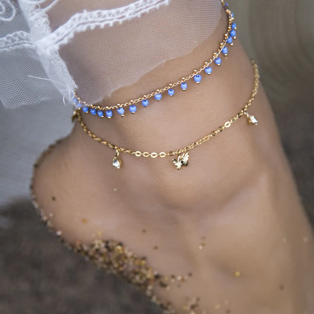 Wholesale blue millet pearl flowers and butterfly inlaid double -layer bin JDC-AS-FMQ004