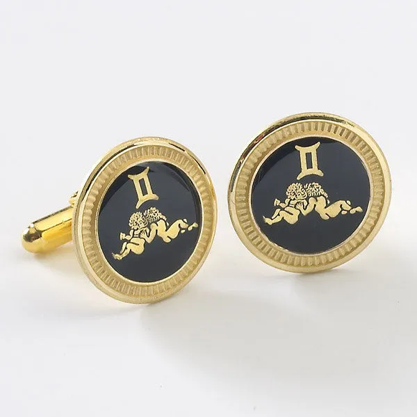 Zodiac 18-Karat Gold Plated Navy Enamel Cufflinks - Gemini